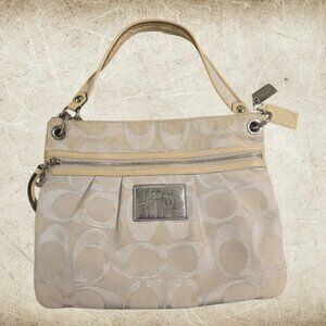Coach Authentic Poppy Signature Sateen Shoulder Bag - Silver/Cream